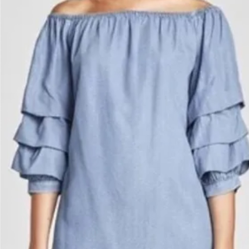 Zara Blue Off-Shoulder Ruffle Dress - Picture 2 of 3